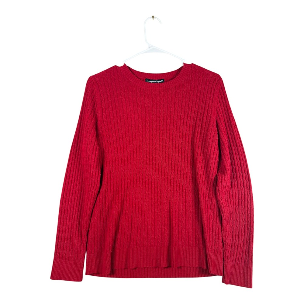 Designers‎ Originals Luxelon Red Cable Knit Crewneck Sweater Womens Large L